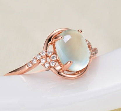 Furong stone powder crystal gemstone ring rose gold lady ring Japanese and Korean version of the index finger tail ring opening silver ring